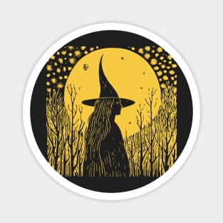 Linocut Witch Magnet